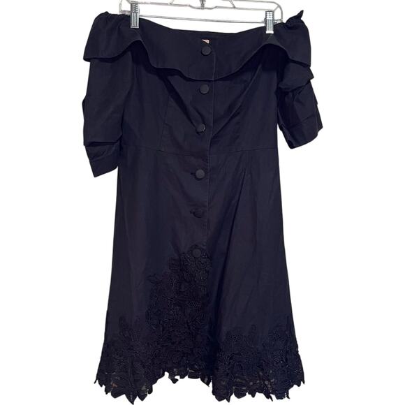 Anthropologie Bread n Butter Black Off Shoulder Button Down Mini Dress Medium - Picture 1 of 11